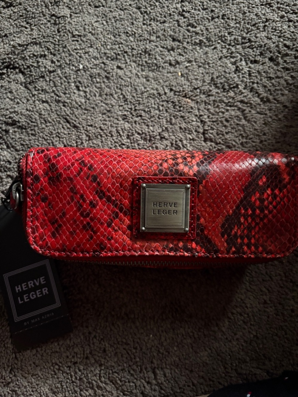 Herve Leger Red and Black Snakeskin Zip Cosmetic Pouches (Set of 3)